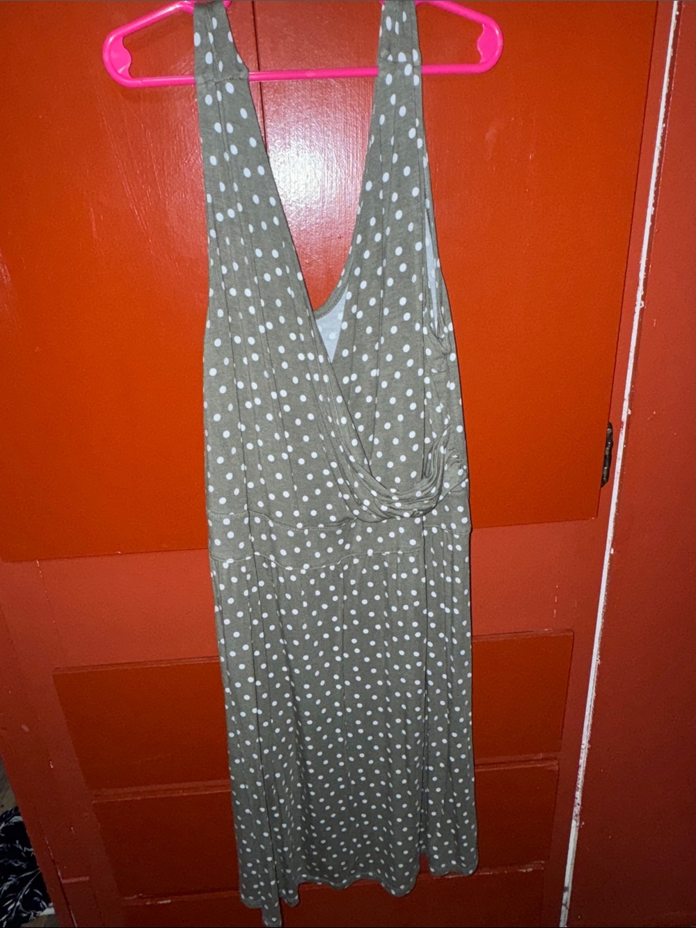 Sleeveless Olive Polka Dot Wrap-Front Midi Dress